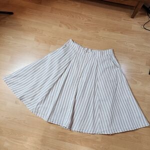 Torrid Linen Blend Button Front A-line Skirt Beige White Stripe Stretch Waist 1X